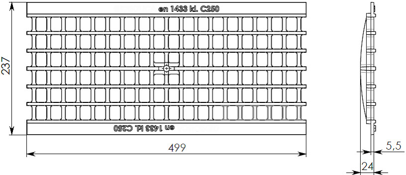 Схема чугунной решетки 500х237х24 ячеистая, кл. C250