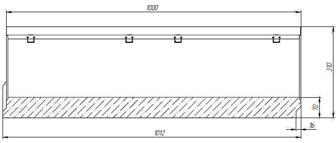 Чертежный вид лотка BetoMax DN300 H310