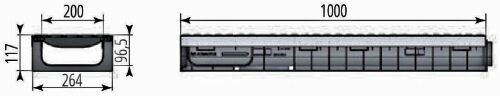 Чертежный вид лотка Profi Plastik DN200 H117