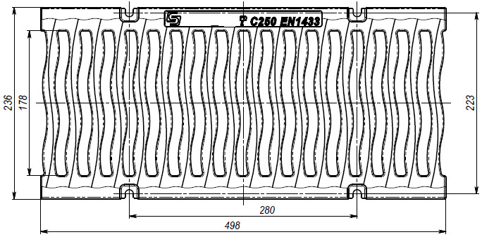 Чертеж чугунной решетки DN200 волна
