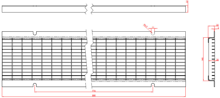 Чертеж стальной решетки DN150 B125