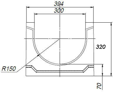 Чертеж лотка СО-300 H320 со стенкой 47 мм
