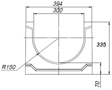 Чертеж лотка СО-300 H335 со стенкой 47 мм