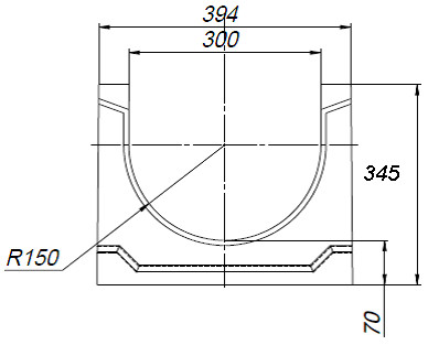 Чертеж лотка СО-300 H345 со стенкой 47 мм