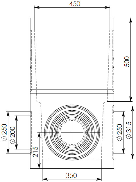 Чертеж DN300 H900, вид спереди