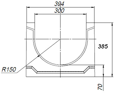 Чертеж лотка СО-300 H385 со стенкой 47 мм