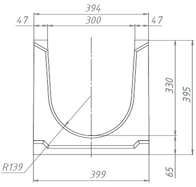 Чертеж лотка СО-300 H395 со стенкой 47 мм