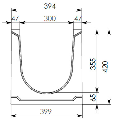 Чертеж лотка СО-300 H420 со стенкой 47 мм