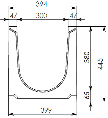 Чертеж лотка СО-300 H445 со стенкой 47 мм