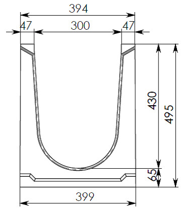 Чертеж лотка СО-300 H495 со стенкой 47 мм