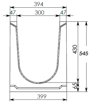 Чертеж лотка СО-300 H545 со стенкой 47 мм