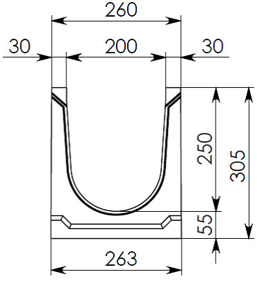 Чертеж лотка бетонного СО-200 H305 со стенкой 30 мм