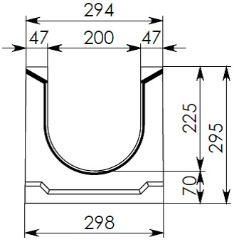 Чертеж лотка СО-200 H295 со стенкой 47 мм