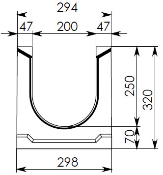 Чертеж лотка СО-200 H320 со стенкой 47 мм