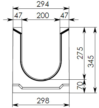 Чертеж лотка СО-200 H345 со стенкой 47 мм