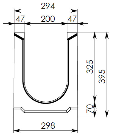 Чертеж лотка СО-200 H395 со стенкой 47 мм