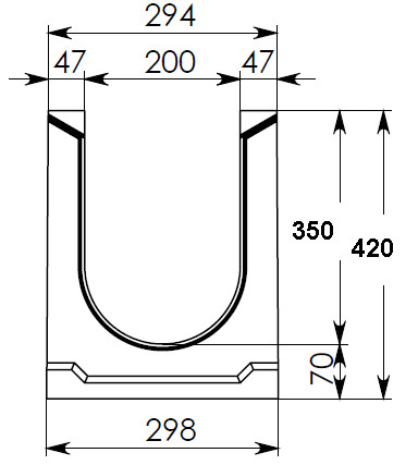 Чертеж лотка СО-200 H420 со стенкой 47 мм