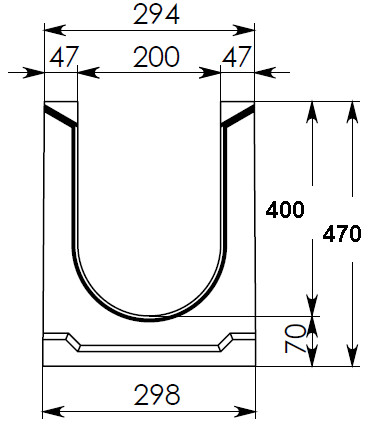 Чертеж лотка СО-200 H470 со стенкой 47 мм