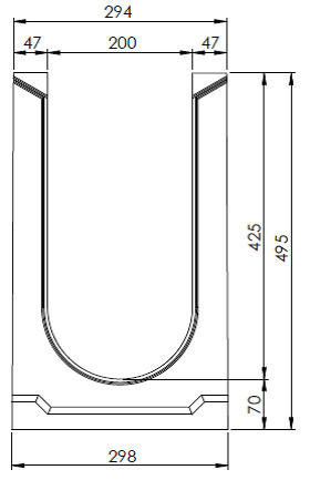 Чертеж лотка СО-200 H495 со стенкой 47 мм