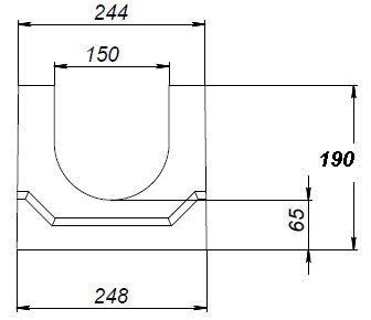Чертеж лотка бетонного DN150 H190 со стенкой 47 мм