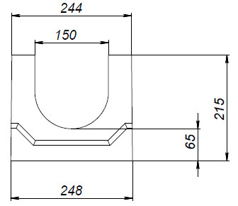 Чертеж лотка бетонного DN150 H215 со стенкой 47 мм