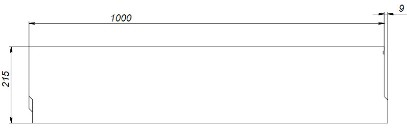 Чертеж лотка из бетона DN150 H215 со стенкой 47 мм, вид профильный