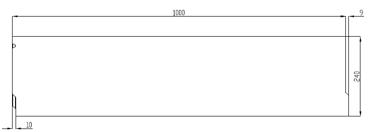 Чертеж лотка из бетона DN150 H240 со стенкой 47 мм, вид профильный