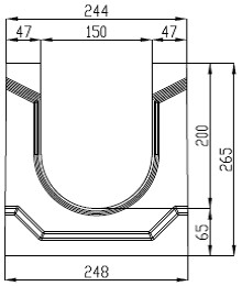 Чертеж лотка бетонного DN150 H265 со стенкой 47 мм