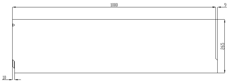 Чертеж лотка из бетона DN150 H265 со стенкой 47 мм, вид профильный