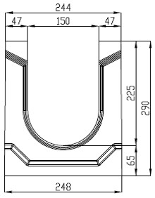 Чертеж лотка бетонного DN150 H290 со стенкой 47 мм