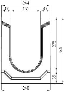 Чертеж лотка бетонного DN150 H340 со стенкой 47 мм