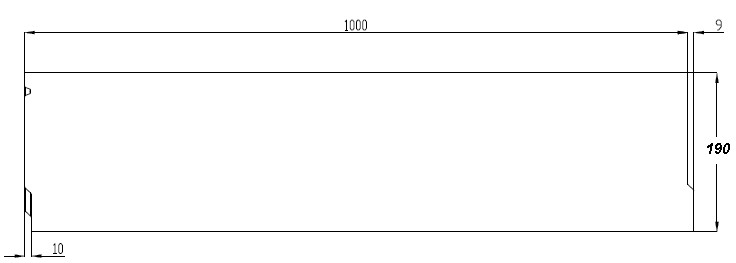 Чертеж лотка из бетона DN150 H190 со стенкой 47 мм, вид профильный