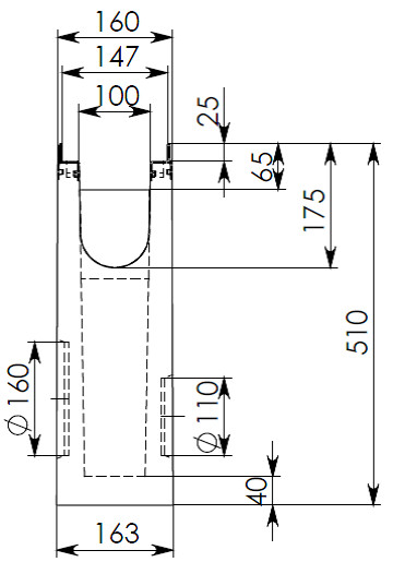 Чертеж пескоуловителя BGU-Z DN100 H510, вид спереди