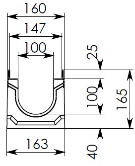 Чертеж лотка BGU-Z DN100 H165