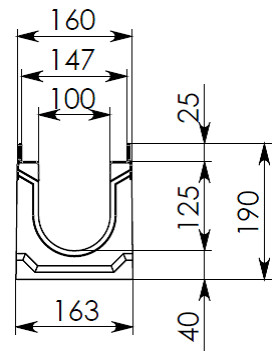 Чертеж лотка BGU-Z DN100 H190