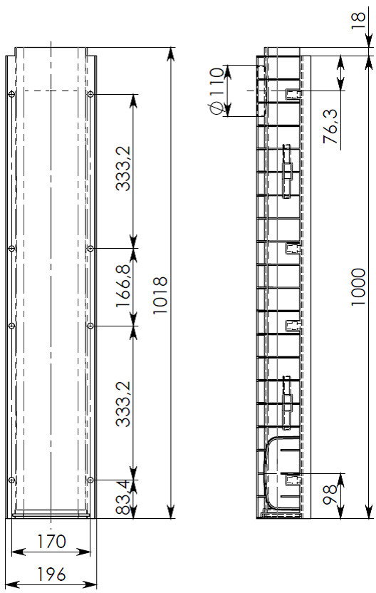 Чертеж лотка Gidrolica Pro DN150 H117