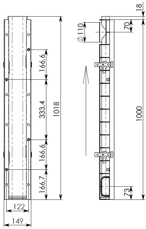 Чертеж лотка DN100 H80 E600