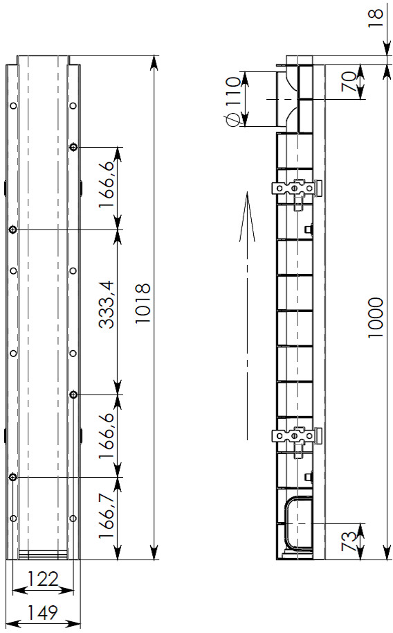 Чертеж лотка DN100 H100 E600