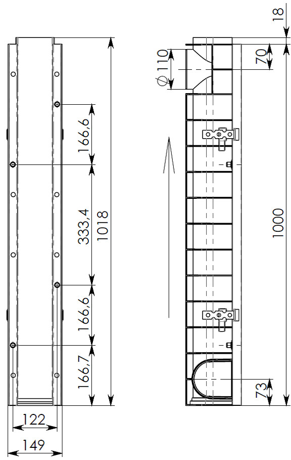 Чертеж лотка DN100 H155 E600