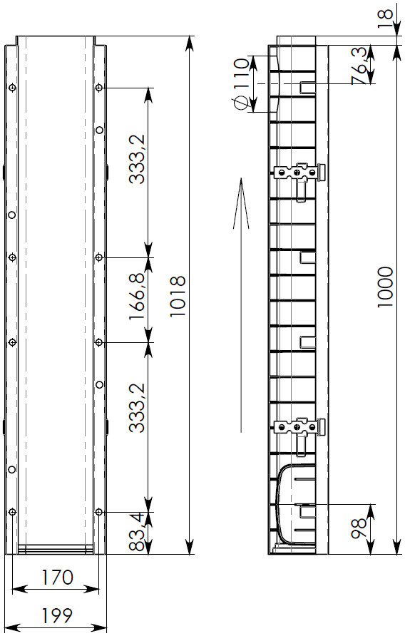 Чертеж лотка DN150 H1118 E600