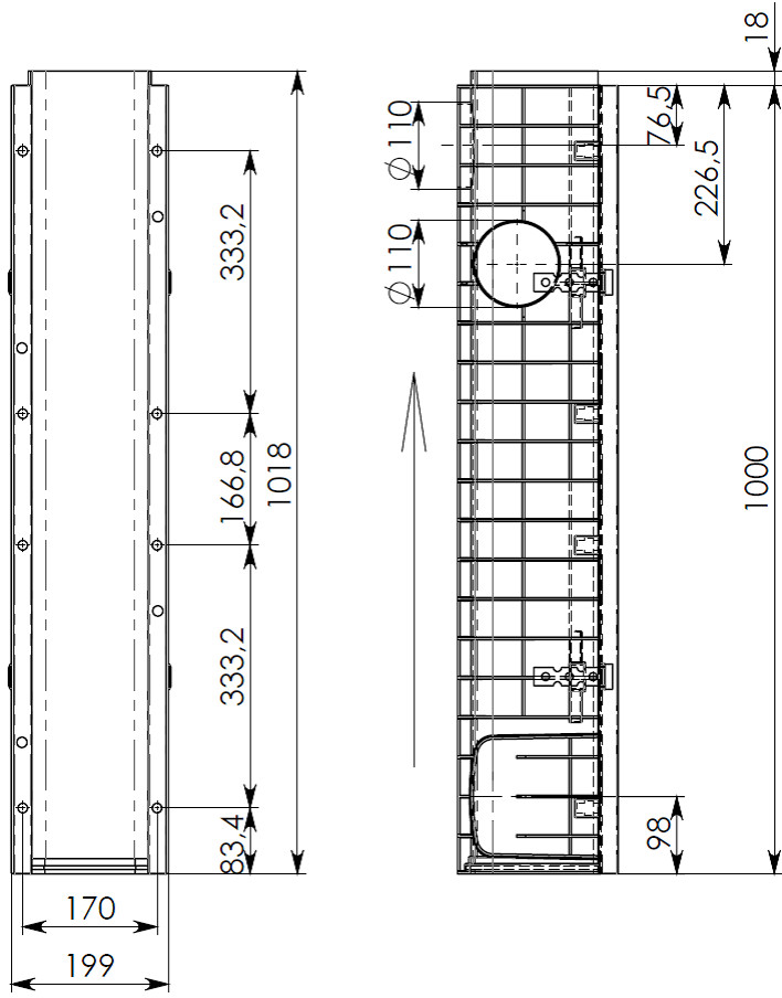 Чертеж лотка DN150 H203 E600