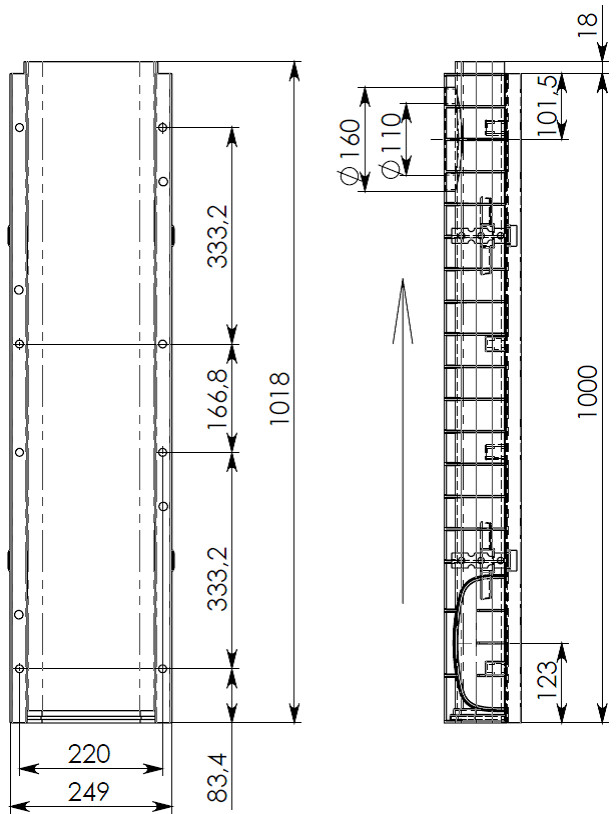 Чертеж лотка DN200 H118 E600