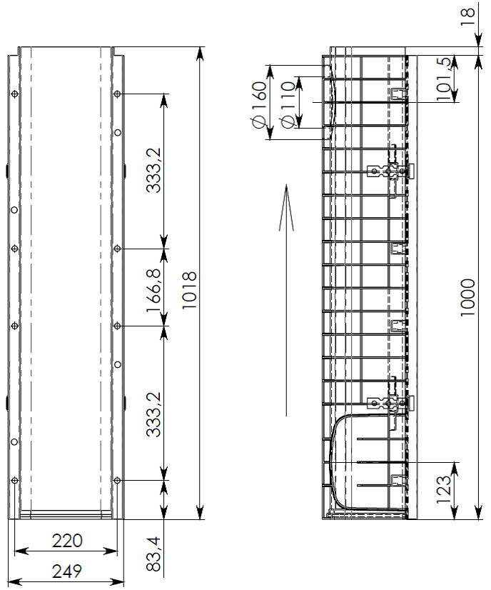 Чертеж лотка DN200 H203 E600