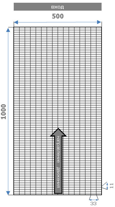 Направление для придверной решетки 1000х500х30, ячейка 33х11 Вектор движения по решетке 1000х500