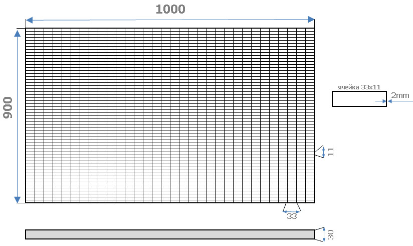 Схема стальной решетки 900х1000х30, ячейка 33х11