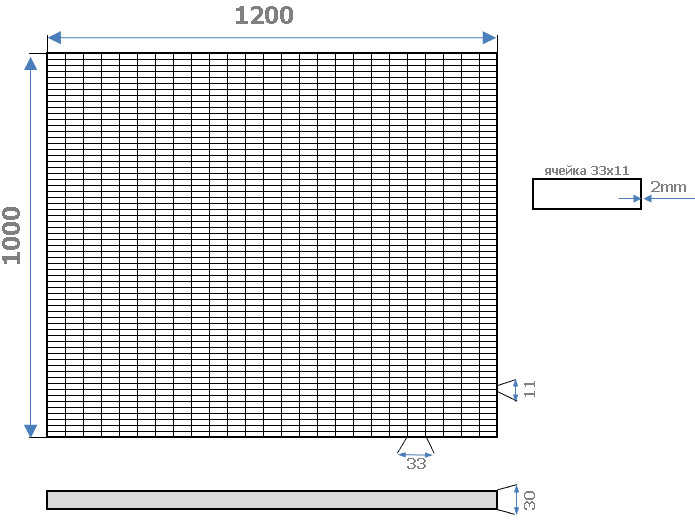 Схема стальной решетки 1х1,2 м, ячейка 33х11