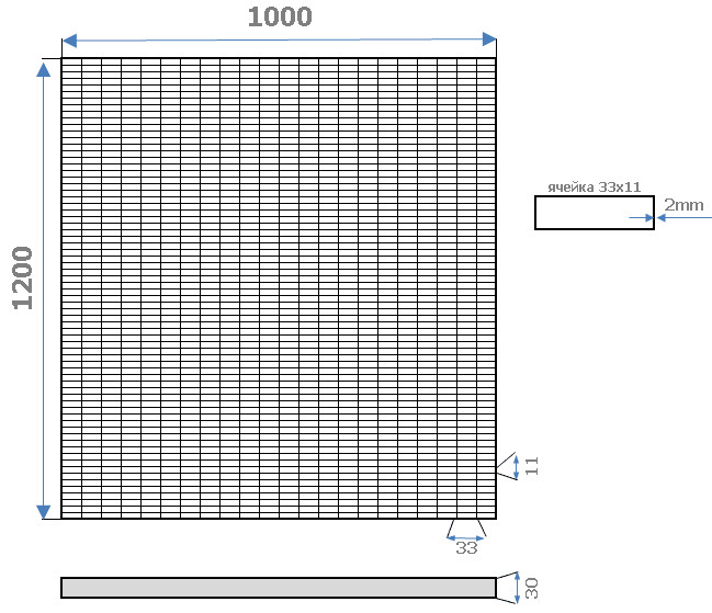 Схема стальной решетки 1,2х1 м, ячейка 33х11