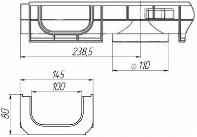 Чертеж лотка PolyMax Basic DN100 H80