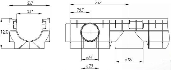 Чертеж лотка PolyMax Basic DN100 H120