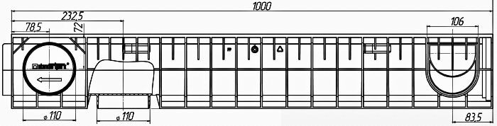 Чертеж лотка PolyMax Basic DN100 H155